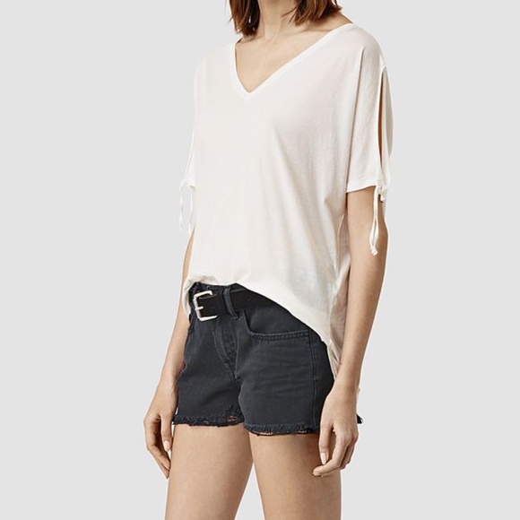 ALLSAINTS Kay Tie Sleeve V-Neck T-Shirt - Picture 3 of 3